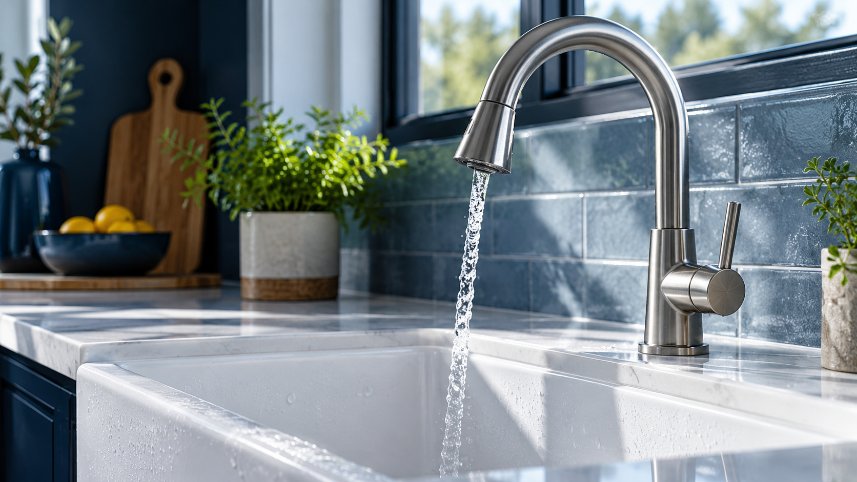 Illustrative blue-toned plumbing imagery